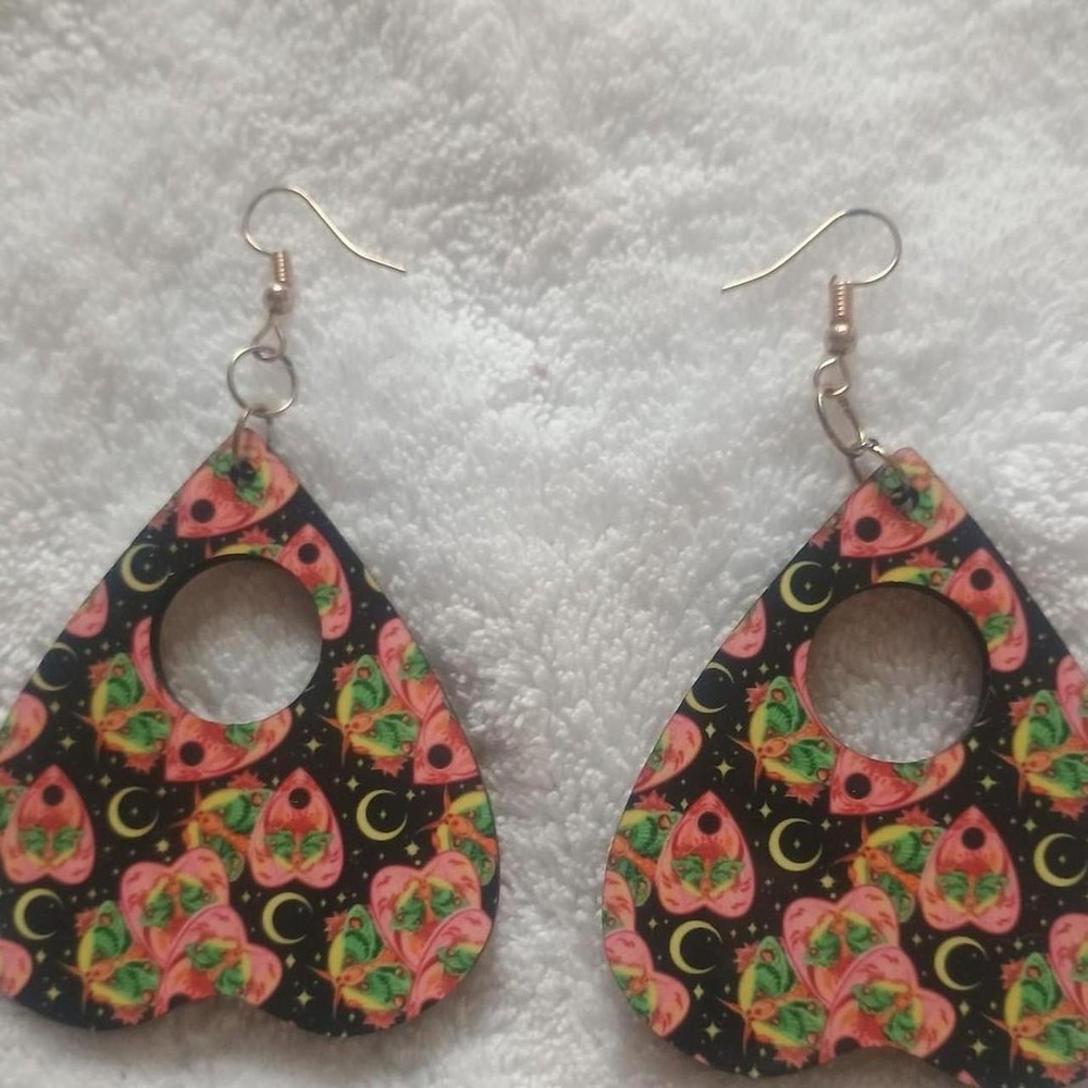 Resin Planchette Moth Celestial Drop Earrings Gothic Witchy Mystical Jewelry